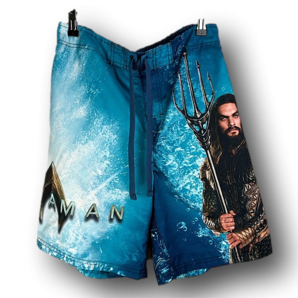 DC Aquaman Swim Shorts AOP Drawstring Waist Men’s Medium